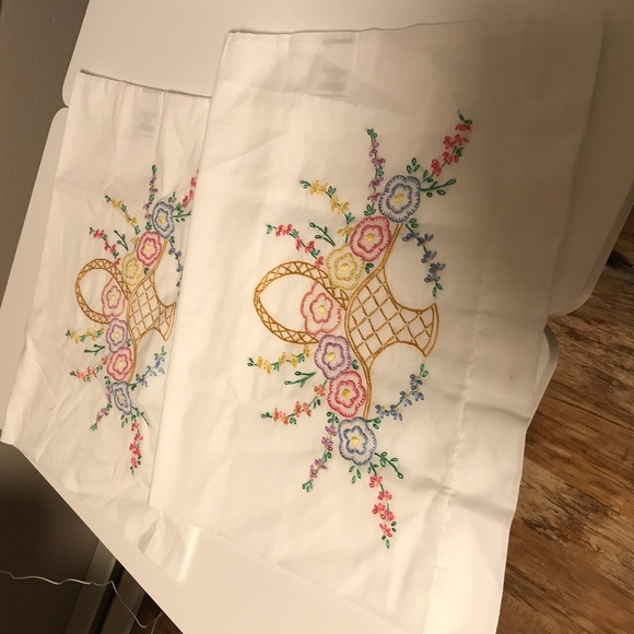 Home Made Other - Set of 2 hand embroidered standard pillow cases.